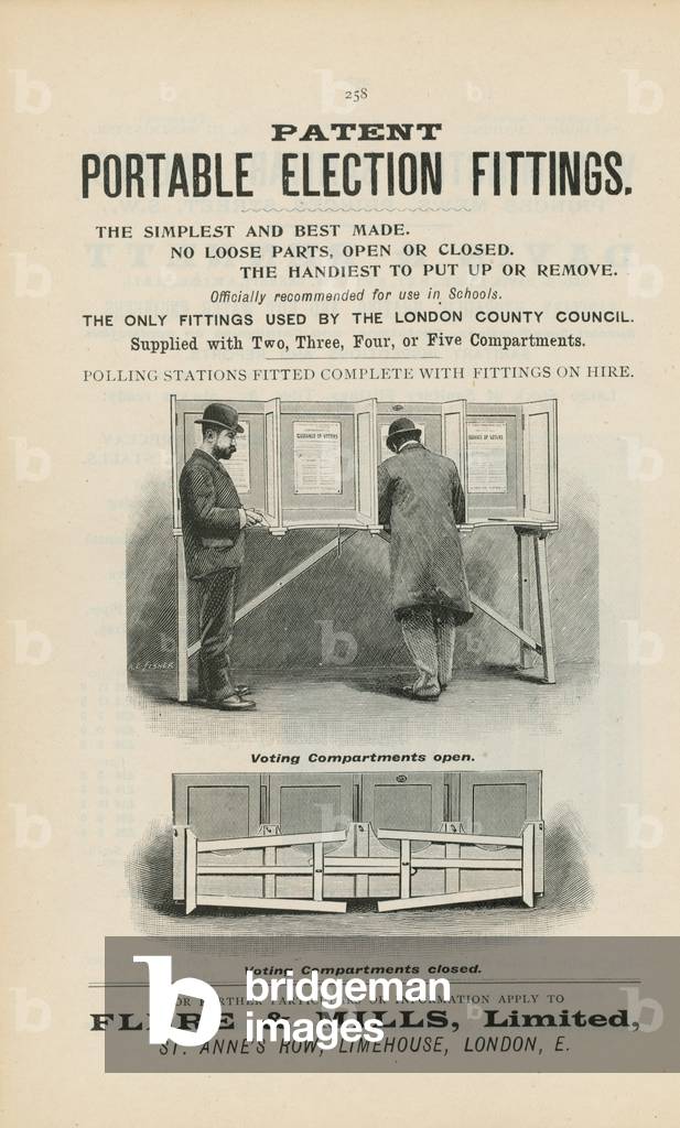 Advertisement for Patent Portable Election Fittings (engraving)