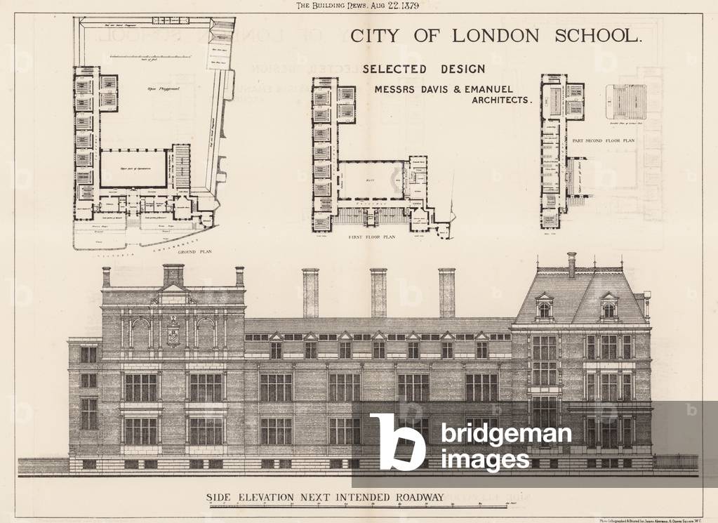 City of London School; side elevation (engraving)