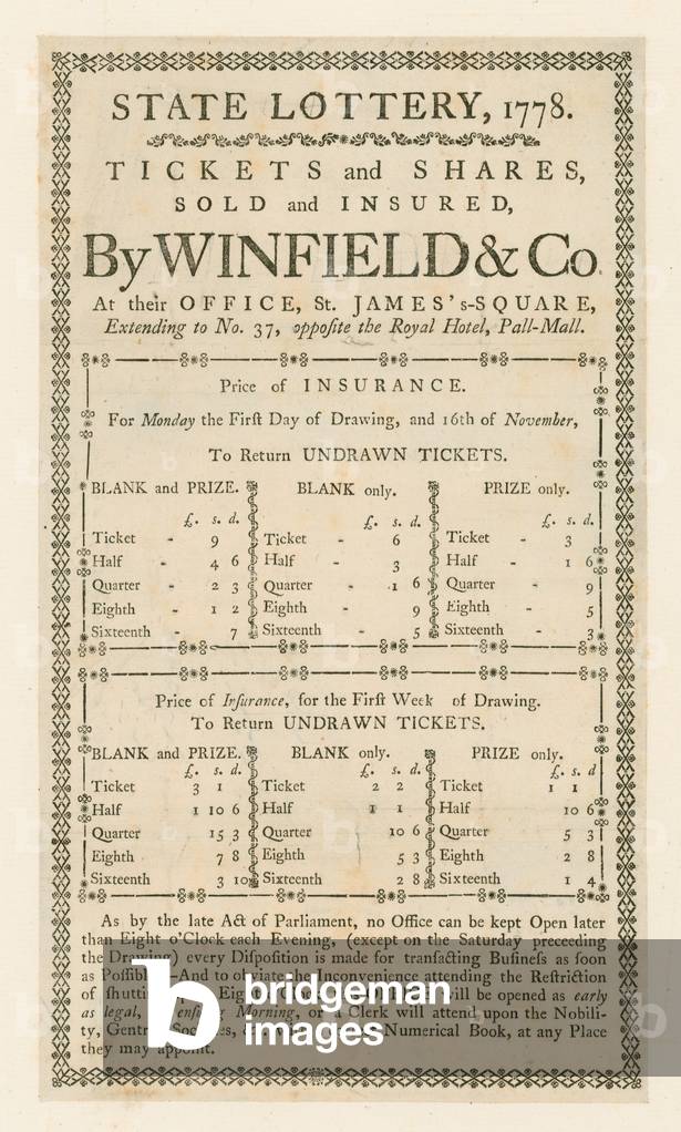 State lottery, 1778 (engraving)