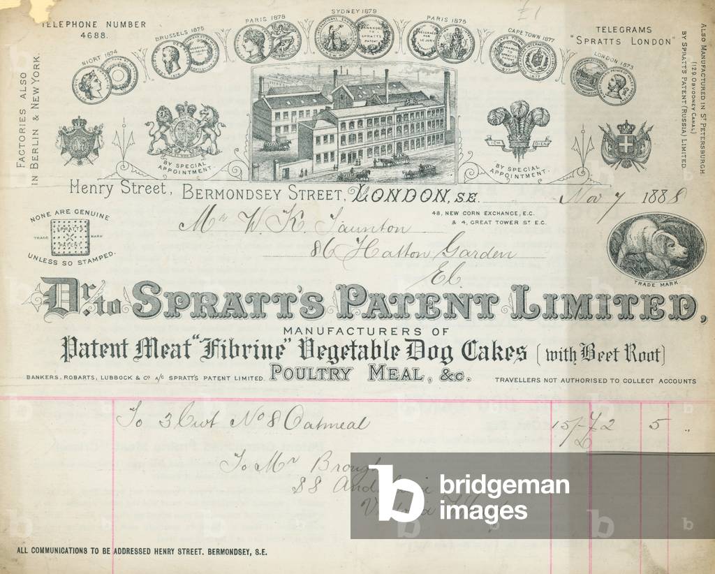 Receipt for Dr Spratt's Patent Limited (engraving)