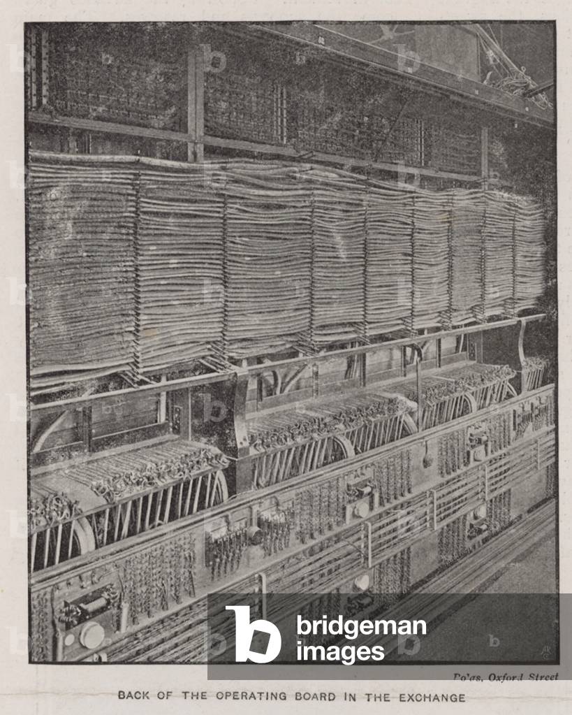 Back of the operating board in the exchange of the National Telephone Company (engraving)