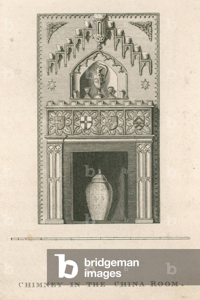 Chimney in the China Room, Strawberry Hill, Twickenham, London (engraving)