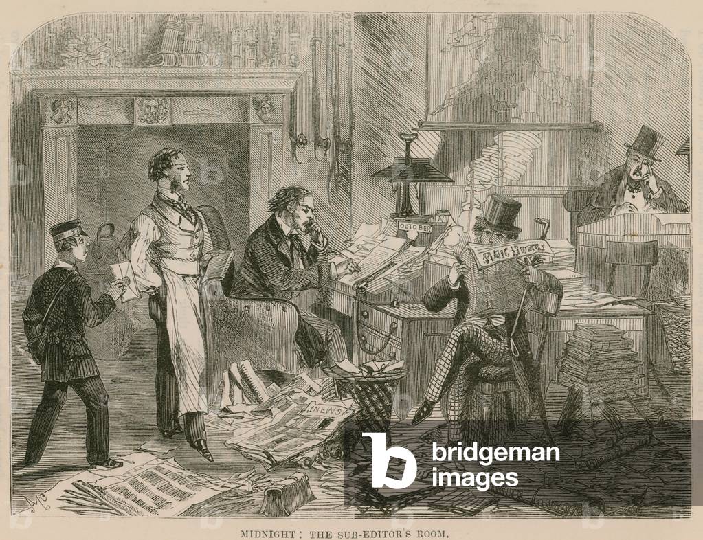 Midnight: The Sub-editor's room (engraving)