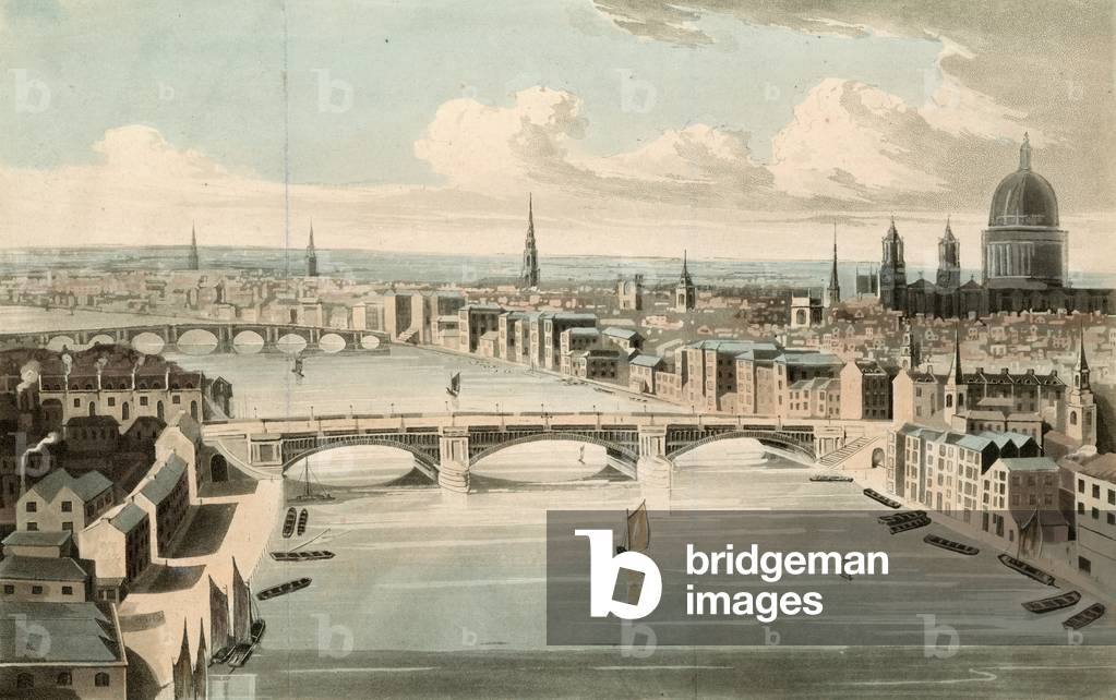 General view of Southwark Bridge (coloured engraving)