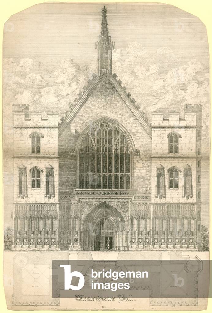 Westminster Hall, London, including a ground plan of the building (engraving)