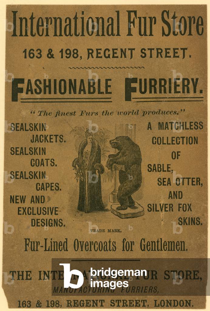 Advert for the International Fur Store, 163 & 198 Regent Street, London (engraving)