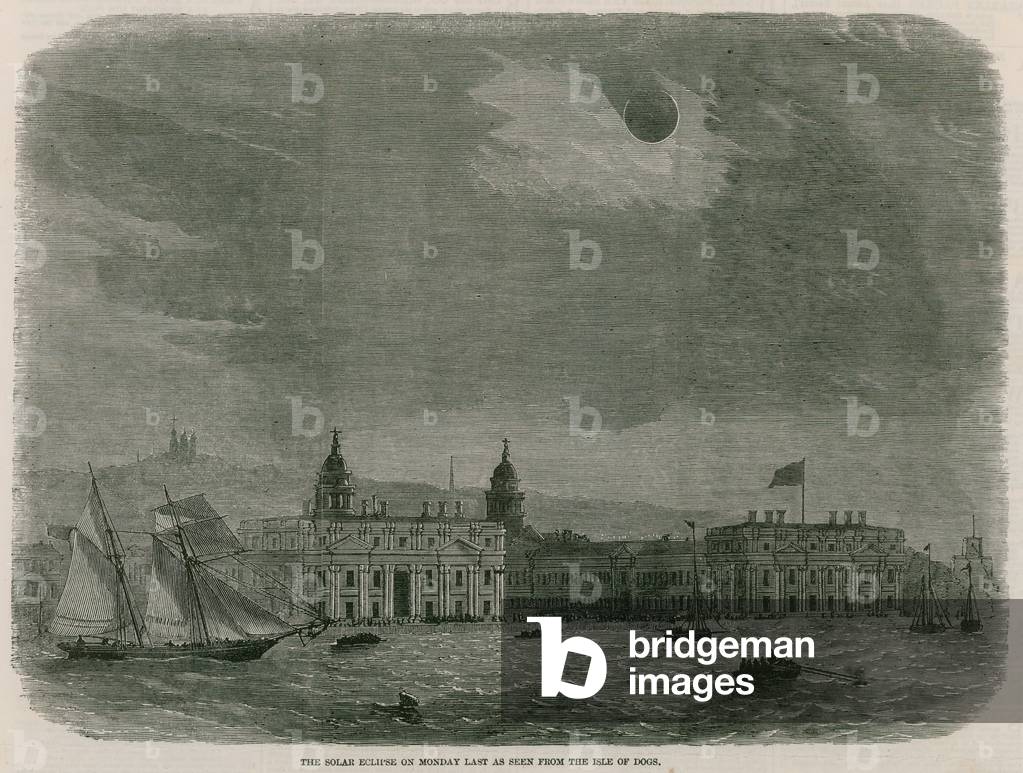 The solar eclipse as seen from the Isle of Dogs (engraving)