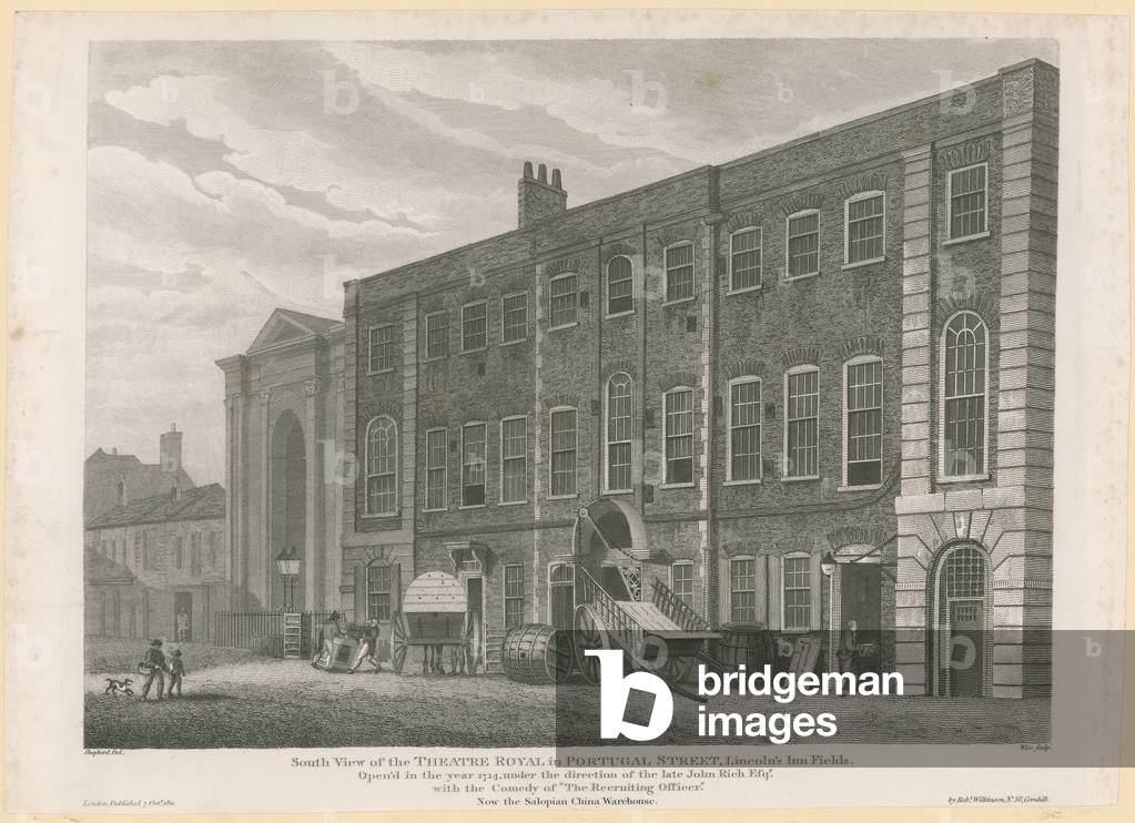 South View of the former Theatre Royal in Portugal Street, Lincoln's Inn Fields (engraving)