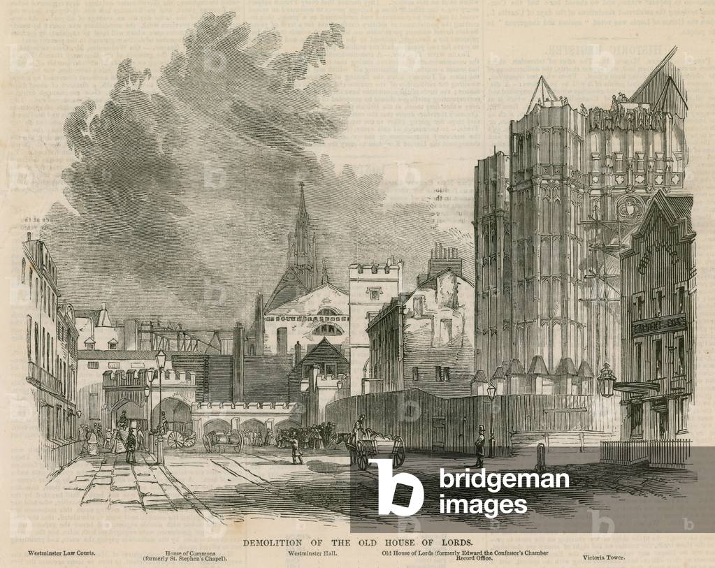 Demolition of the old House of Lords (engraving)