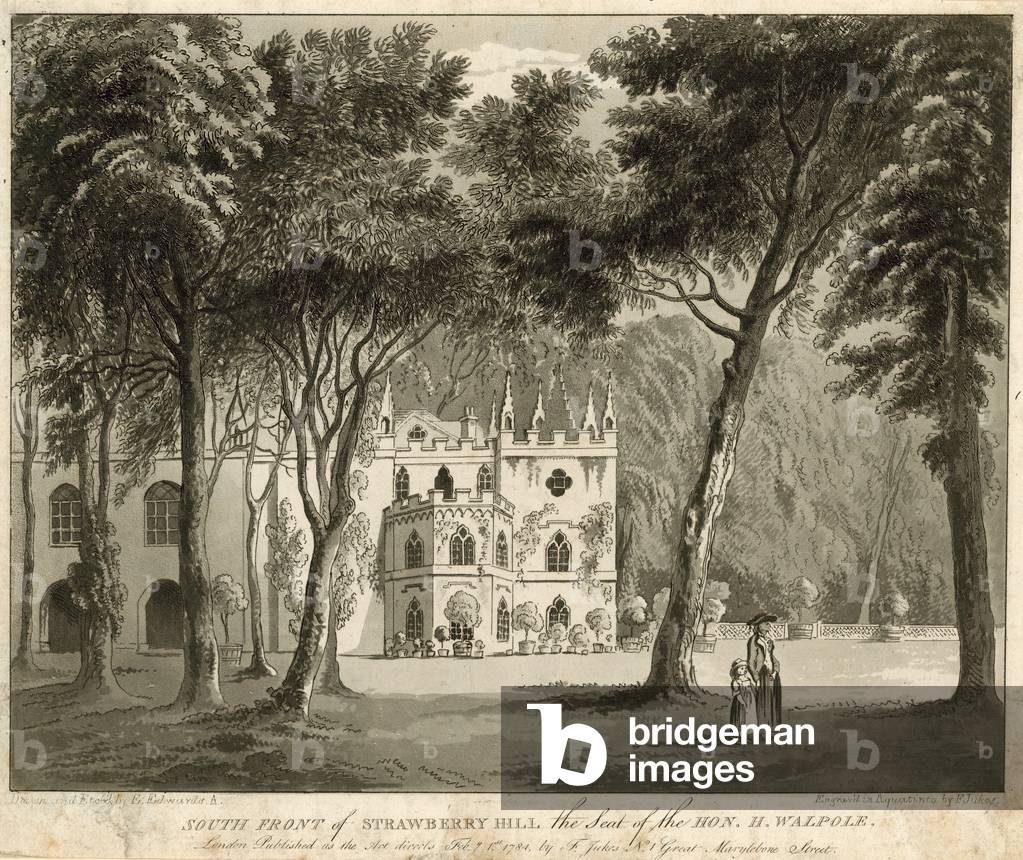 South front of Strawberry Hill, Twickenham, London, the seat of the Honourable Horace Walpole (engraving)