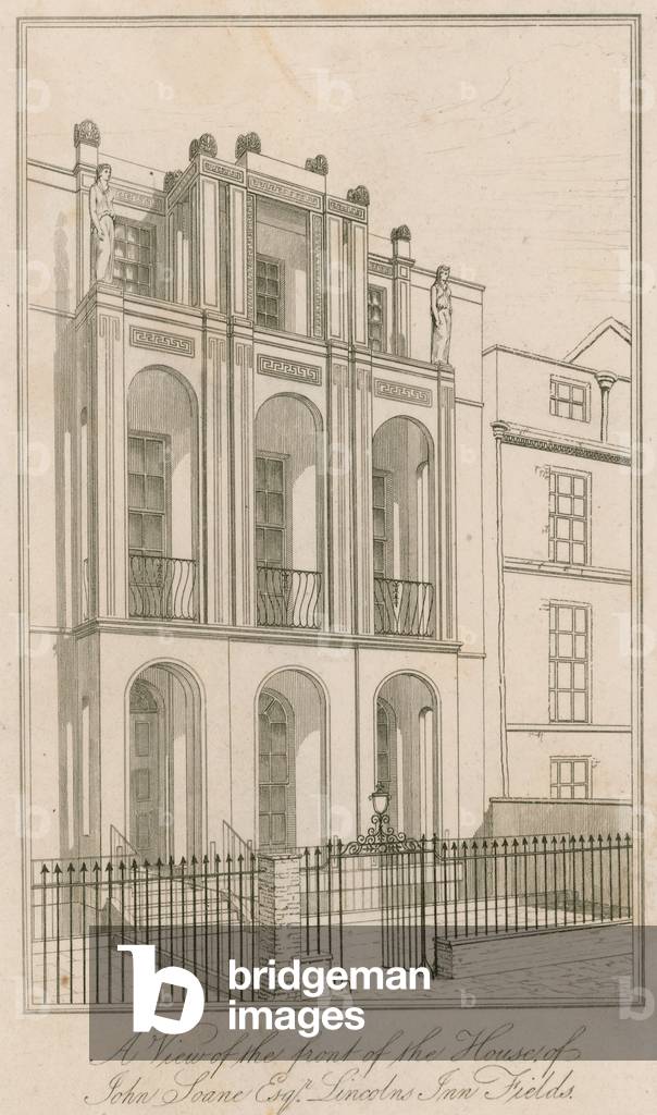 A view of the front of the house of John Soane Esq, Lincoln's Inn Fields, London (engraving)