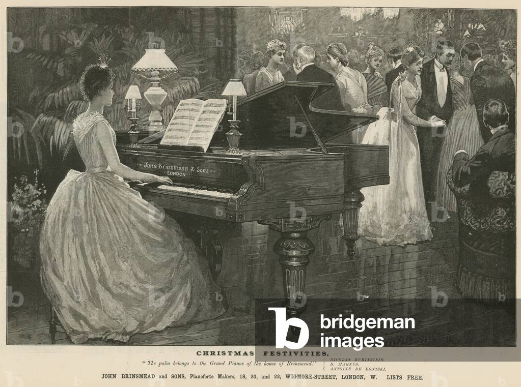 Advert for piano maker John Brinsmead and Sons, Wigmore Street, London (engraving)