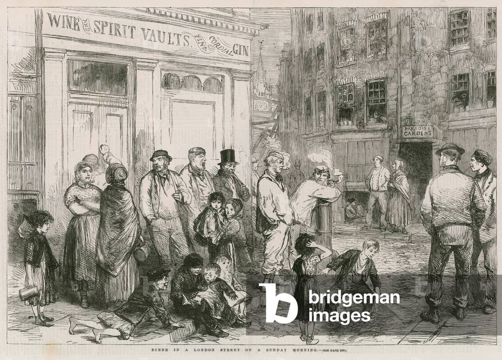 Scene in a London Street on a Sunday Morning (engraving)