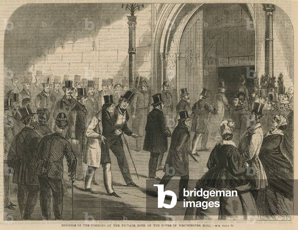 Members of the Commons at the private door of the House in Westminster Hall (engraving)