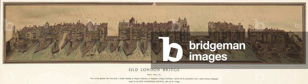 Old London Bridge about 1600 (coloured engraving)