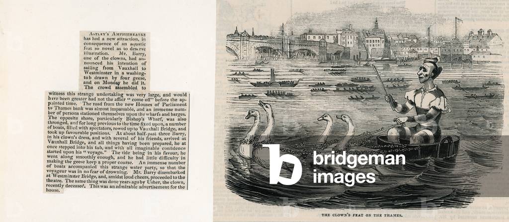 Clown's feat on the Thames (engraving)