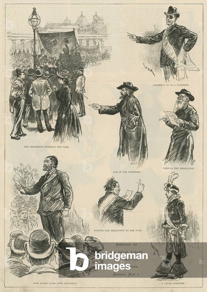 Sketches at the great Labour demonstration in Hyde Park, Sunday 3 May 1891 (engraving)