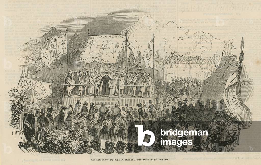 Father Theobald Mathew administering the pledge in London (engraving)