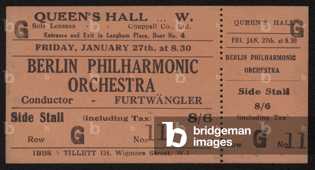 Ticket to a concert by the Berlin Philharmonic Orchestra, Queen's Hall, London Friday, January 27th, 1928 (litho)