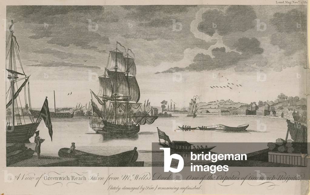 A view of Greenwich Reach, taken from Mr Wells's Dock (engraving)