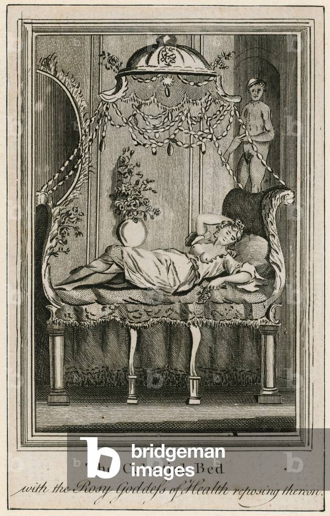 The Celestial Bed, with the Rosy Goddess of Health reposing thereon (engraving)