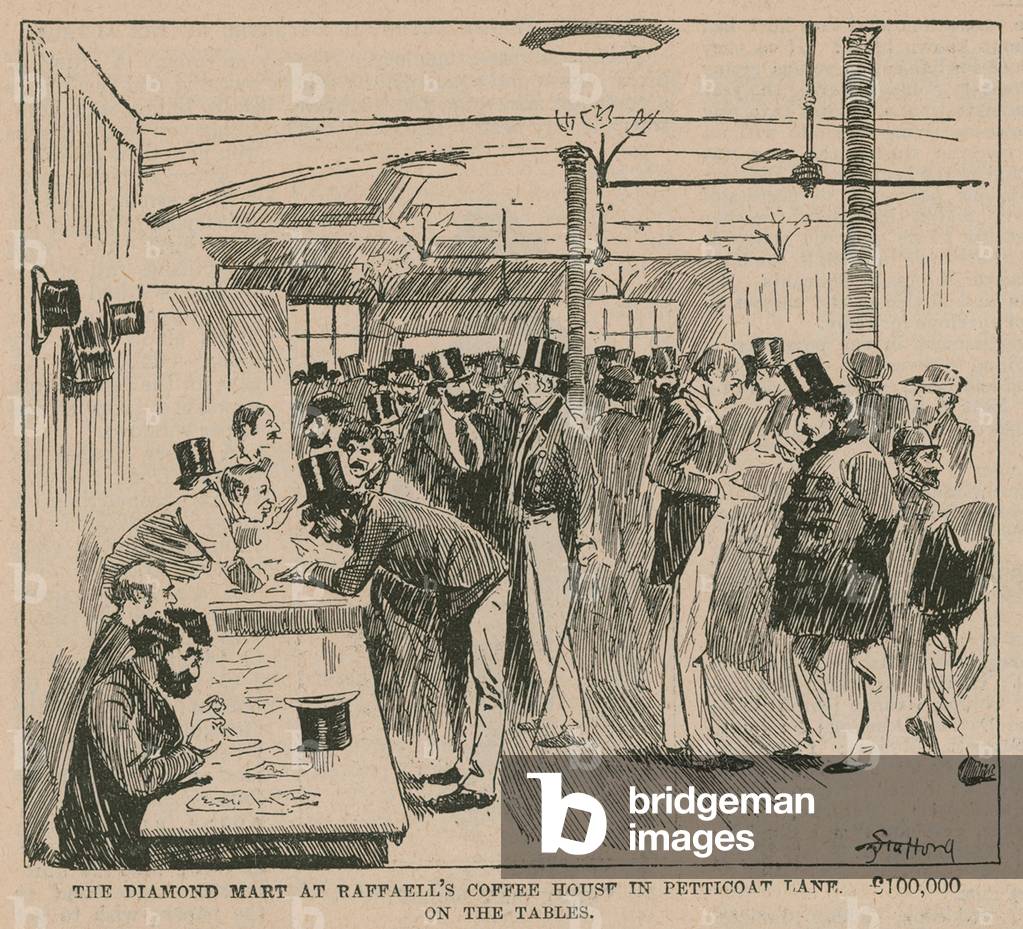 The Diamond Mart at Raffaell's Coffee House in Petticoat Lane (engraving)