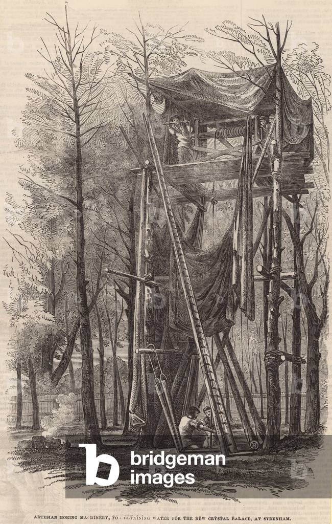 Artesian Boring Machinery for obtaining water for the new Crystal Palace (engraving)