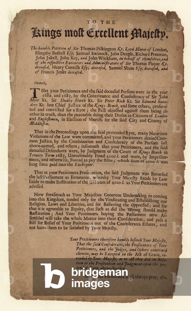 Petition to the King's Most Excellent Majestry (engraving)