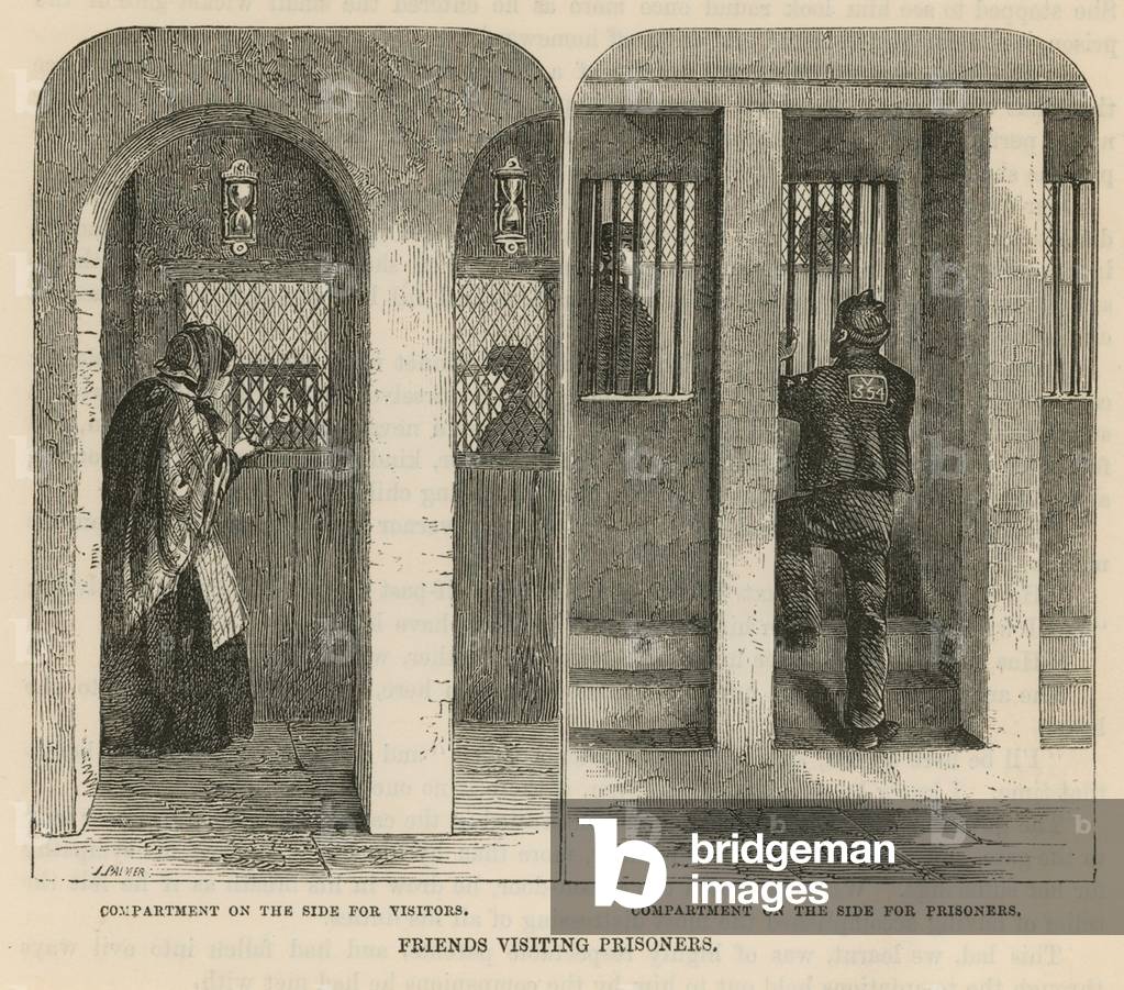 Friends visiting prisoners (engraving)