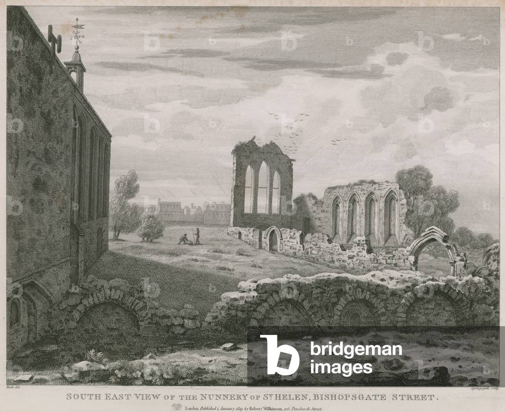 South east view of the Nunnery of St Helen, Bishopsgate Street, London (engraving)