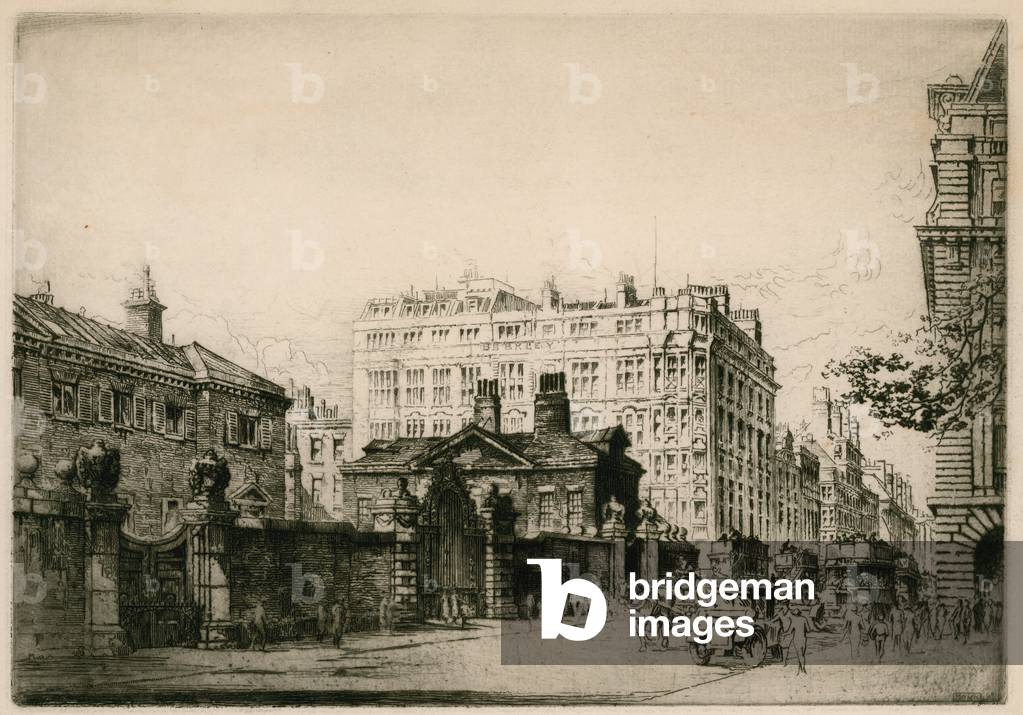 Piccadilly and Devonshire House, London (etching)