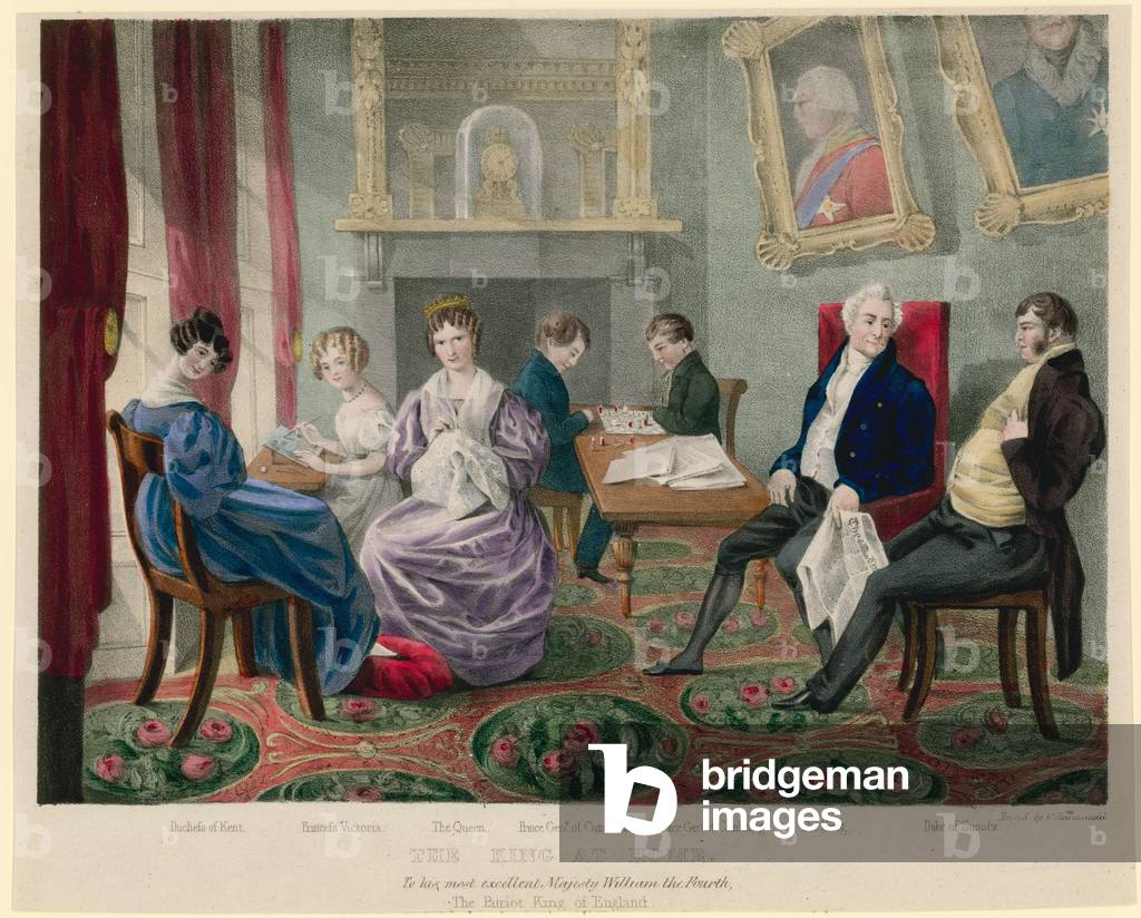 King William IV at home with his family (coloured engraving)