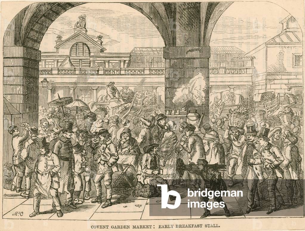 Covent Garden Market, London: early breakfast stall (engraving)