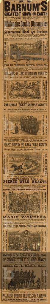 Advert for P T Barnum's Greatest Show on Earth (engraving)