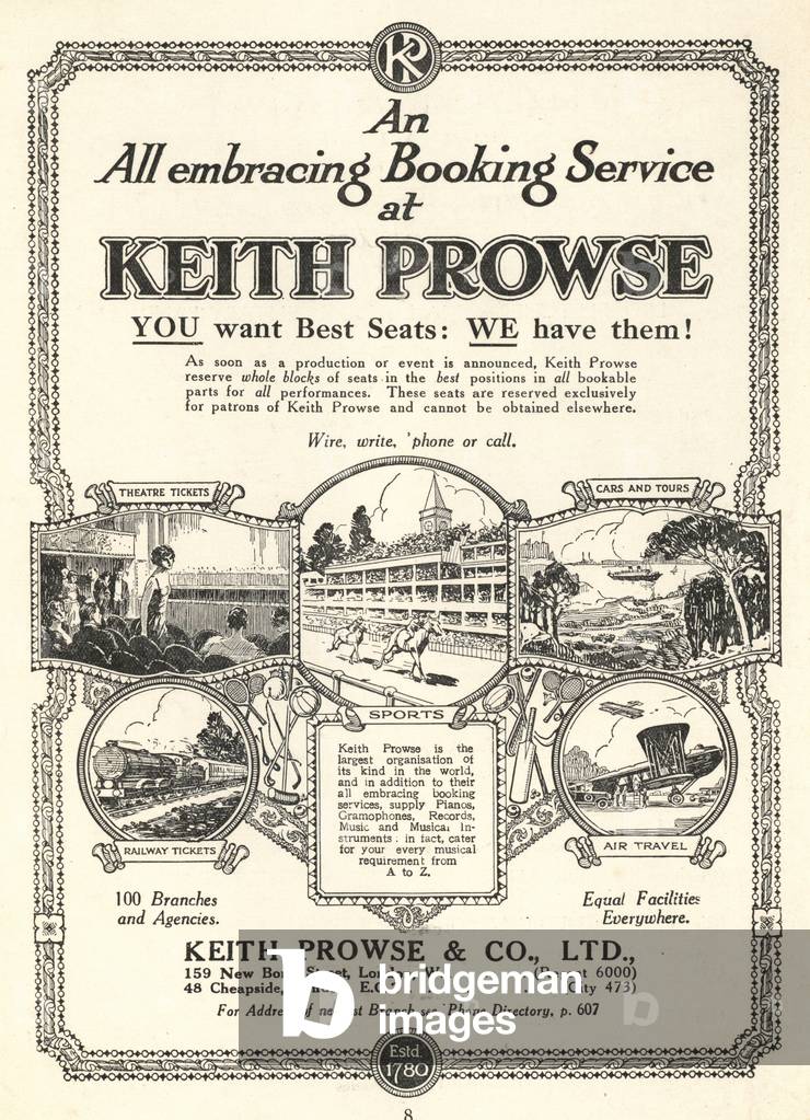 Advertisement for the ticket booking services of Keith Prowse & Co, Ltd (litho)