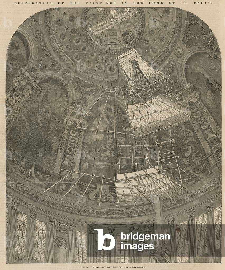 Restoration of the paintings in the dome of St Paul's (engraving)