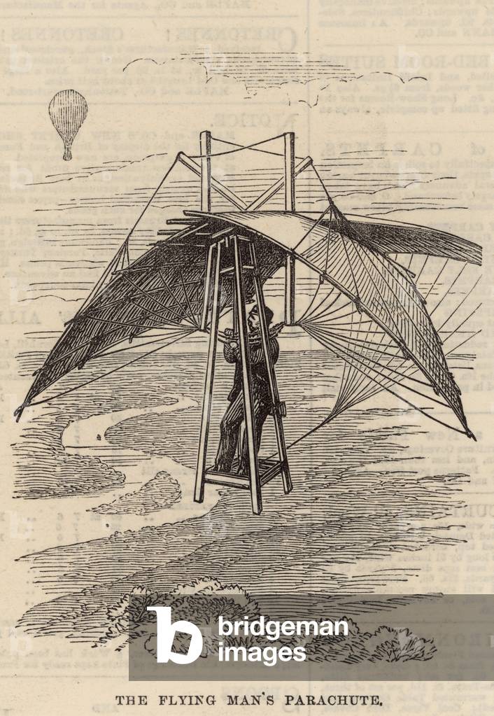 The flying man's parachute (engraving)