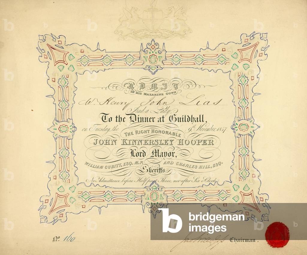 Invitation to a banquet at the Guildhall, London, on 9 November 1847 (engraving)