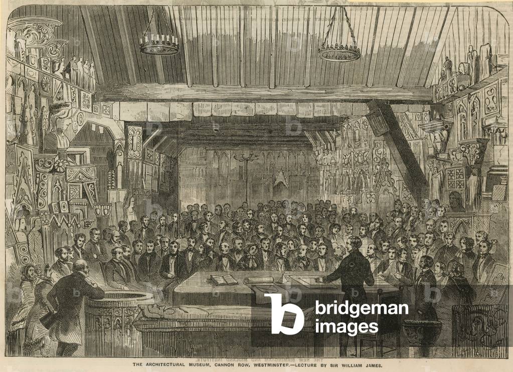The Architectural Museum, Cannon Row, Westminster - lecture by Sir William James (engraving)