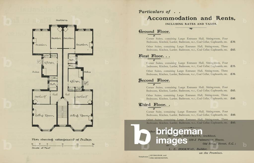 Advertisement for residential flats to let (engraving)