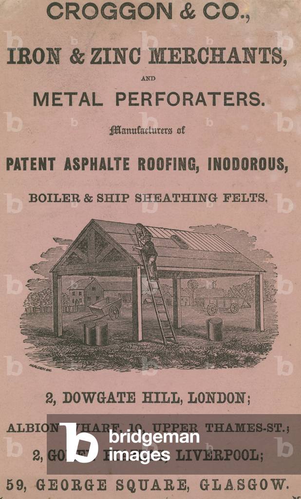 Advert for Croggon & Co., Iron and zinc merchants (engraving)
