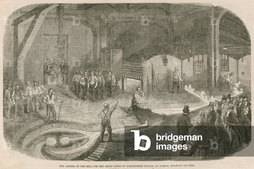 The casting of the great clock of Westminster Palace at Norton, Stockton-on-Tees (engraving)