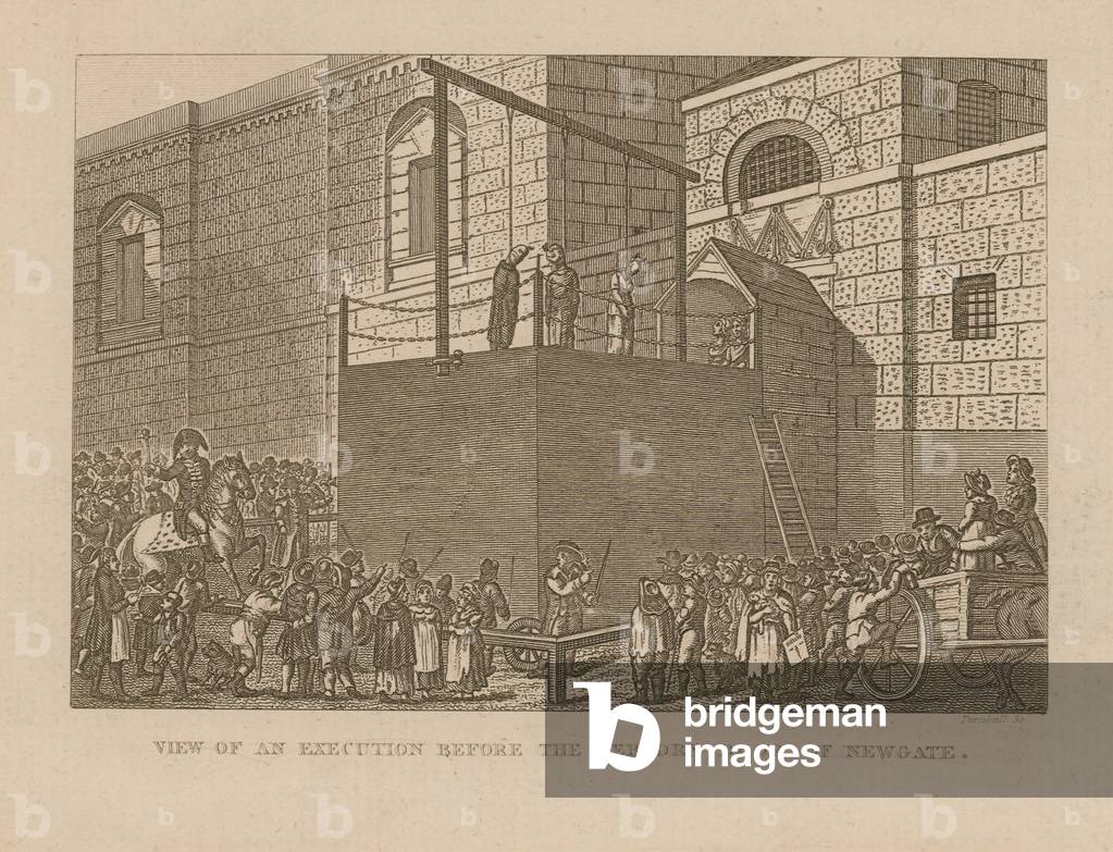 View of an executions before the debtor's door of Newgate (engraving)