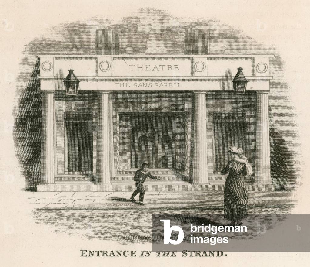 Entrance in The Strand of the Sans Pareil Theatre (Adelphi Theatre), London (engraving)