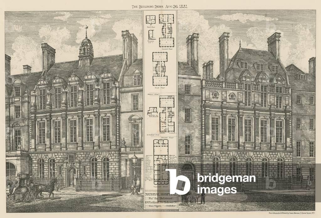 National Hospital for the Deformed, Great Portland Street, and Bolsover Street (engraving)