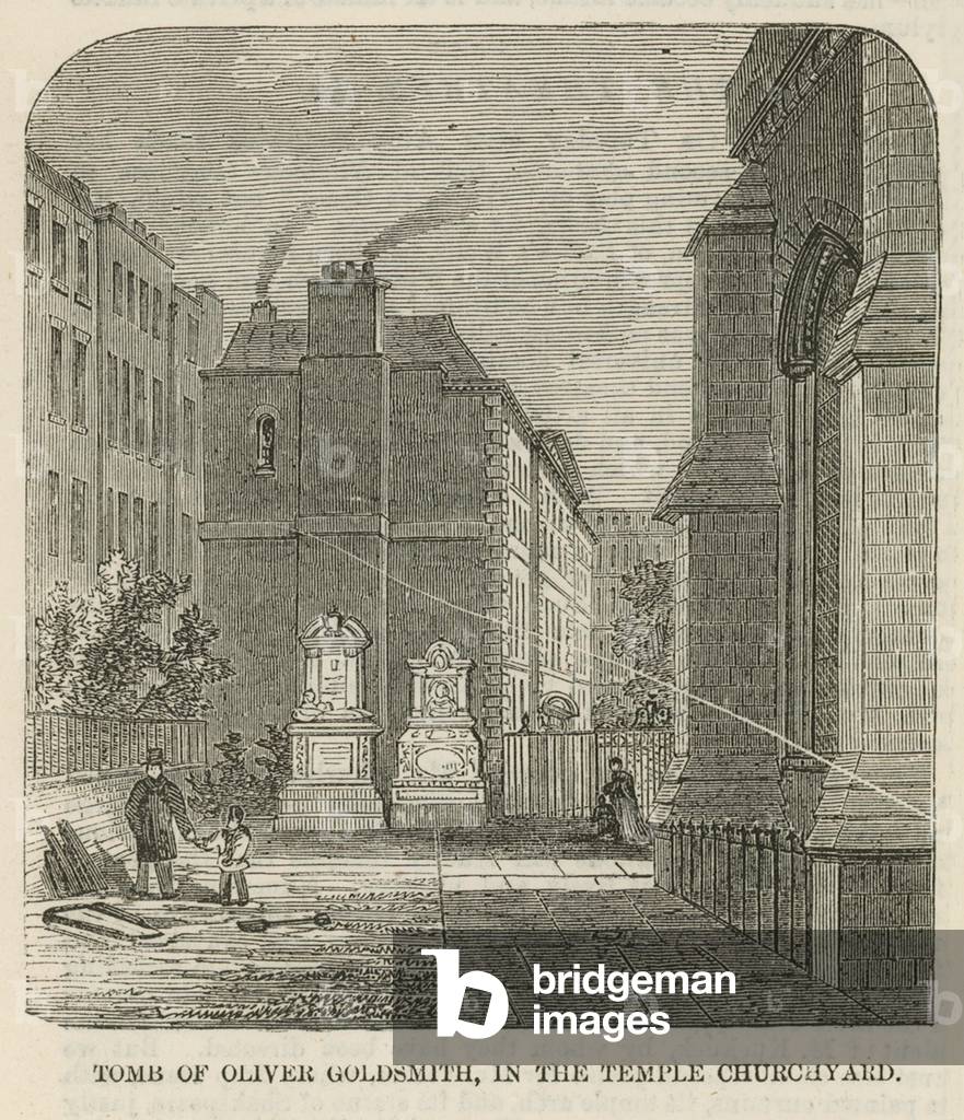 Tomb of Oliver Goldsmith in the Inner Temple churchyard (engraving)