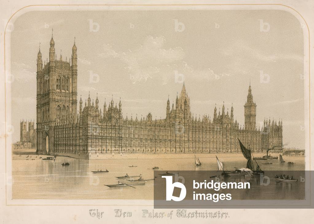 The new Palace of Westminster, London (coloured engraving)