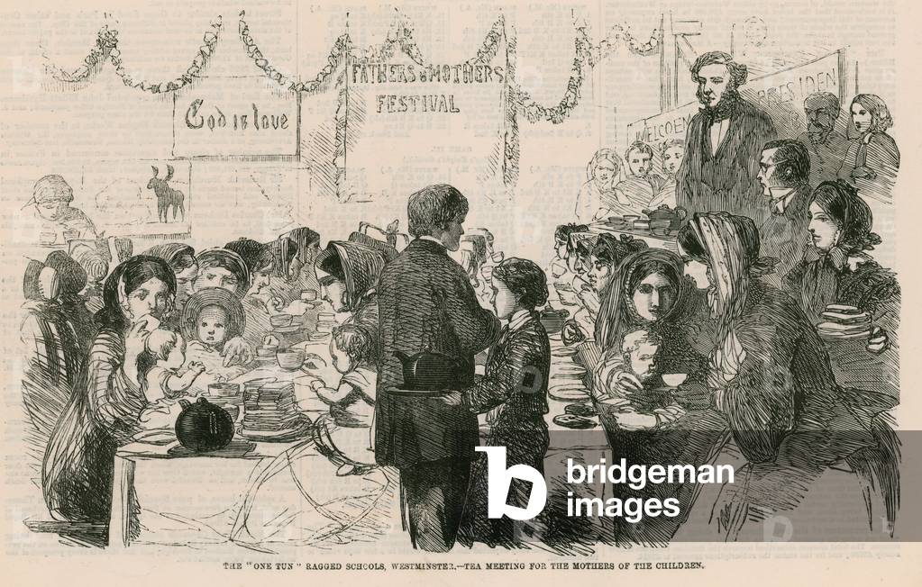The One Tun Ragged Schools, Westminster, London - tea meeting for the mothers of the children (engraving)