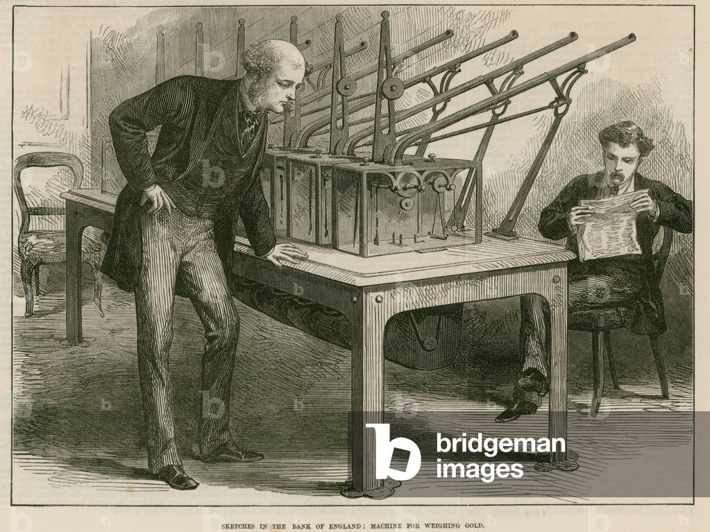 Bank of England, machine for weighing gold (engraving)