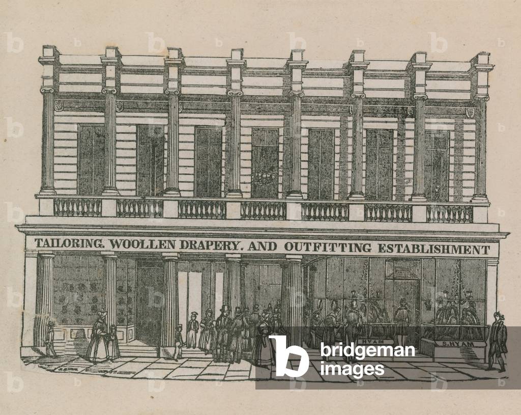 Tailoring, woollen drapery and outfitting establishment (engraving)